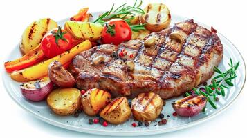 Grilled steak with vegetables on a plate photo