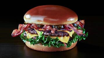 A large hamburger with bacon and cheese photo