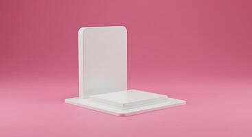 A white square stand on a pink background photo