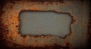 A rusty metal plate with a square hole in it photo