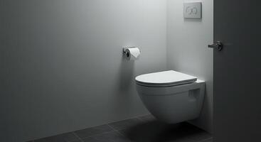 A toilet sitting in a small room with a light on photo