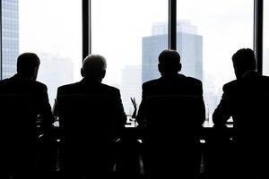 Silhouette of business people sitting at a table in front of a window photo
