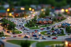 A view of a busy intersection with cars and traffic lights photo