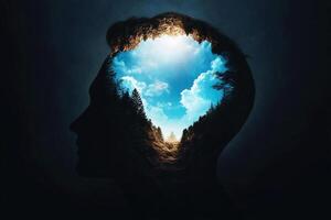 The cover of a book with a man's head and a tree photo