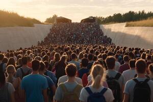 A large crowd of people walking down a path photo