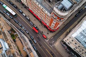 An aerial view of a busy city street photo