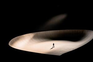 A person standing in the middle of a large bowl photo