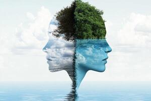 Two heads with trees in the middle of them photo