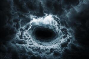 A black hole is seen in the sky with clouds photo