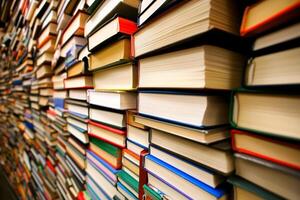 A large pile of books on a shelf photo