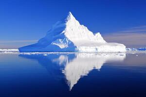 An iceberg floating in the water with blue sky photo