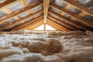 Insulation in attic with a window photo