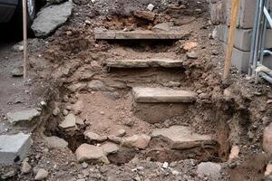 A set of steps leading down into the ground photo
