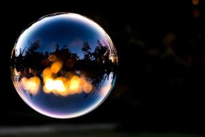 A large bubble with a reflection of the sky photo