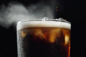 A glass of cola with ice and steam photo