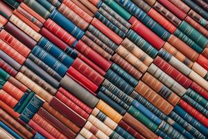 A large pile of books stacked up in a row photo