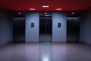 Three elevators in an empty room photo