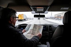 Man is reading a map photo