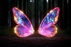 Two glowing fairy wings in the forest photo