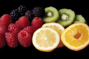 A group of fruit is arranged in a row photo