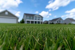 A lawn with houses in the background photo