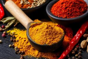 Spices and spices on a black background photo