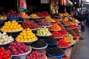 A fruit stand with many different types of fruit photo