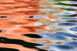 An abstract image of water with orange, green and blue colors photo
