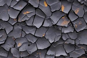 A close up of a cracked wall with some paint on it photo