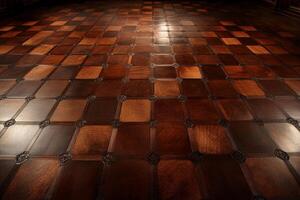A wooden floor with a checkered pattern photo