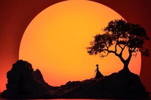 A silhouette of a woman standing under a tree photo
