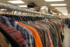A store with many shirts on a rack photo