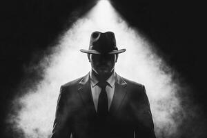 Man in suit and hat standing in smoke photo