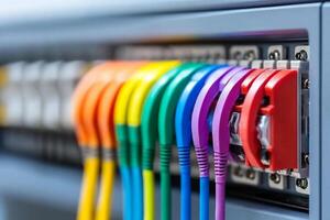 A close up of a colorful cable with multiple colored wires photo