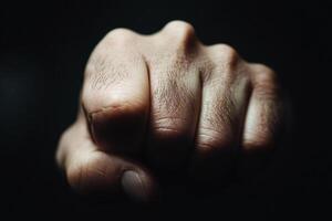 A close up of a man's fist on a black background photo