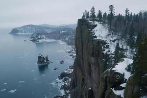A view of the cliffs and the ocean from above photo