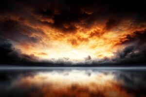 A beautiful sunset over the ocean with clouds photo