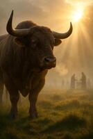 a bull standing in a field photo