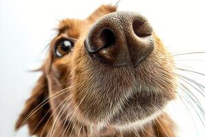 Curious dog sniffing air with big nose and whiskers photo