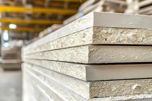 Stack of particle boards preparing for shipment in factory photo
