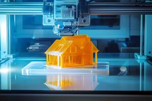 3d printer creating modern house model with innovative technology photo