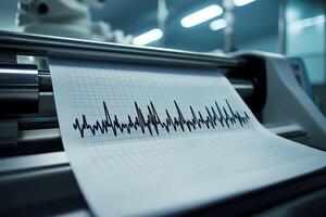 Polygraph machine printing cardiogram on graph paper in laboratory photo