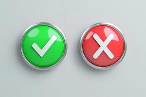 Right and wrong choice buttons showing approval or rejection photo