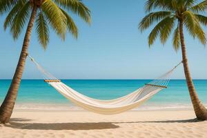 hammock on the beach with two palm trees photo