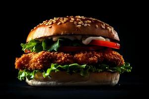 Delicious crispy chicken sandwich with fresh vegetables photo