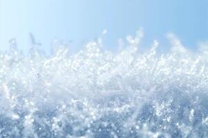 Sparkling snow crystals creating winter wonderland on sunny day photo