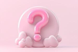 Pink question mark hovering over clouds on pink background photo