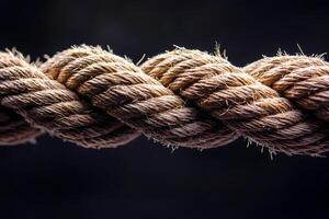 Thick rope hanging in the air with dark background photo