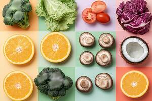 Colorful array of fresh fruits and vegetables photo