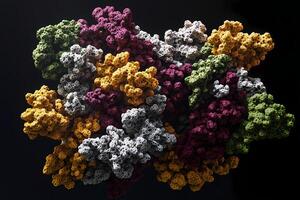 Multicolored protein structure showing complex molecular arrangement photo